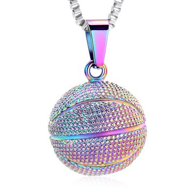 XSMZB Basketball Hoop Cremation Jewelry for Ashes Stainless Steel Pendant Locket Keepsake Memorial Urn Necklace for Women Men (Basketball-Colorful)