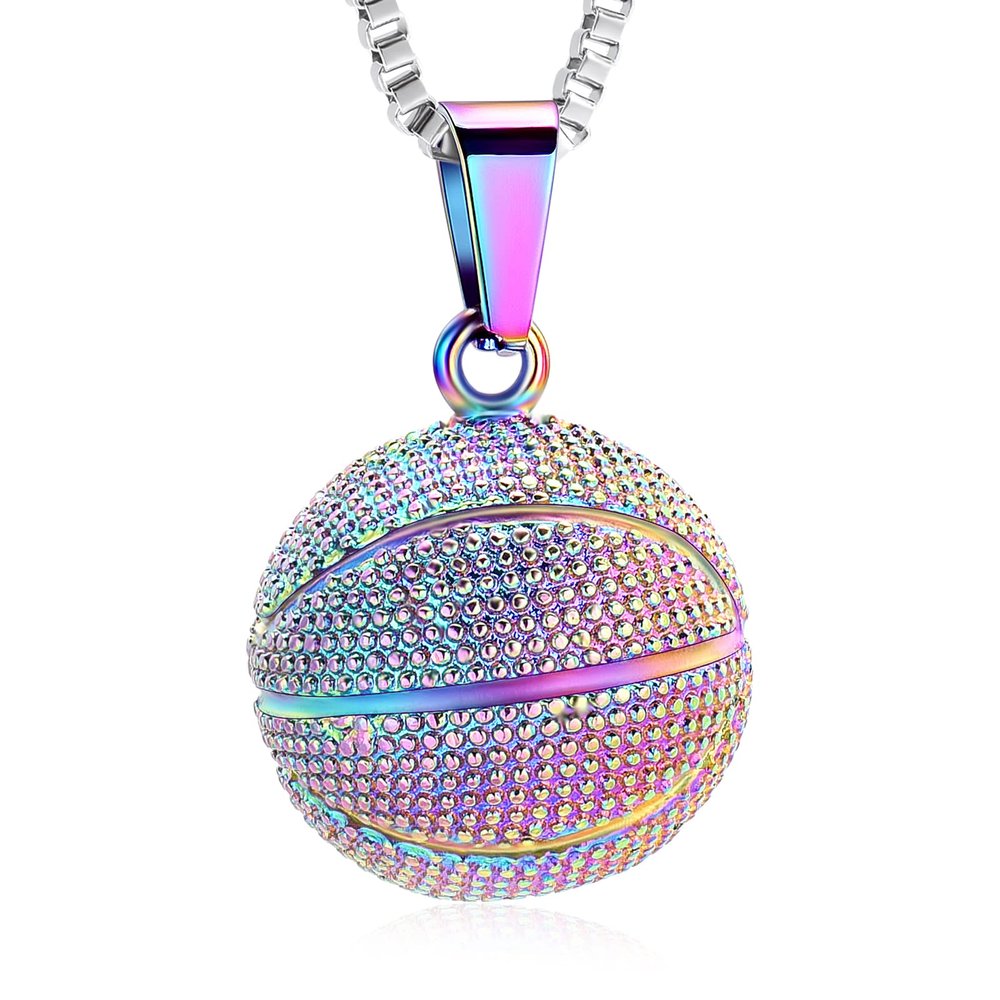 XSMZB Basketball Hoop Cremation Jewelry for Ashes Stainless Steel Pendant Locket Keepsake Memorial Urn Necklace for Women Men (Basketball-Colorful)