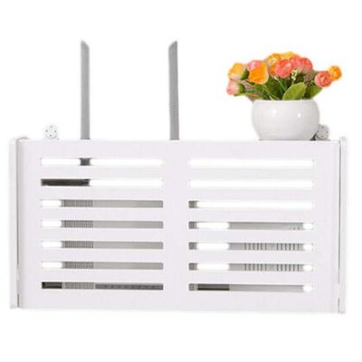 Froiny 1PC WiFi Storage Box Wall Attachment Router Shelf Multifunctional PVC Wood Sundry Organizer for Living Room