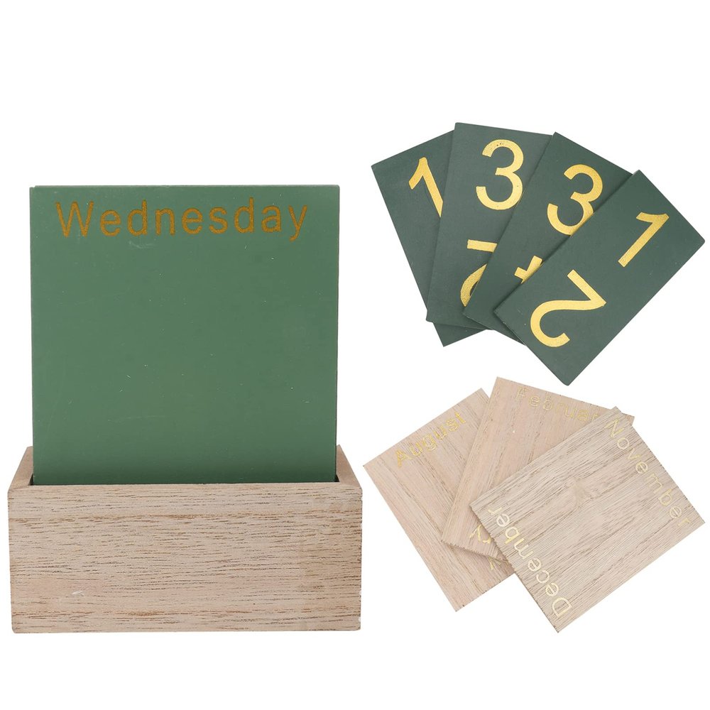 VOSAREA 1set Rustic Wood Desktop Calendar Simple Cactus Decor for Office and Home Unique Perpetual Table Ornament for Learning Numbers and Multi-scene Use