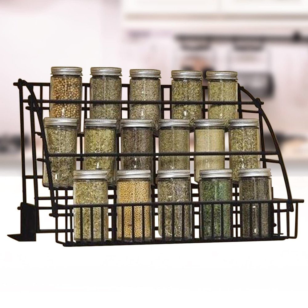 YIYIBYUS Retractable Kitchen Storage Organiser,3-Tier Pantry Storage Solution for Spices and Jars,Metal Space-Saving Kitchen Shelf Rack for Spice Jars Cans Rack Pantry Storage Cabinet Organizer