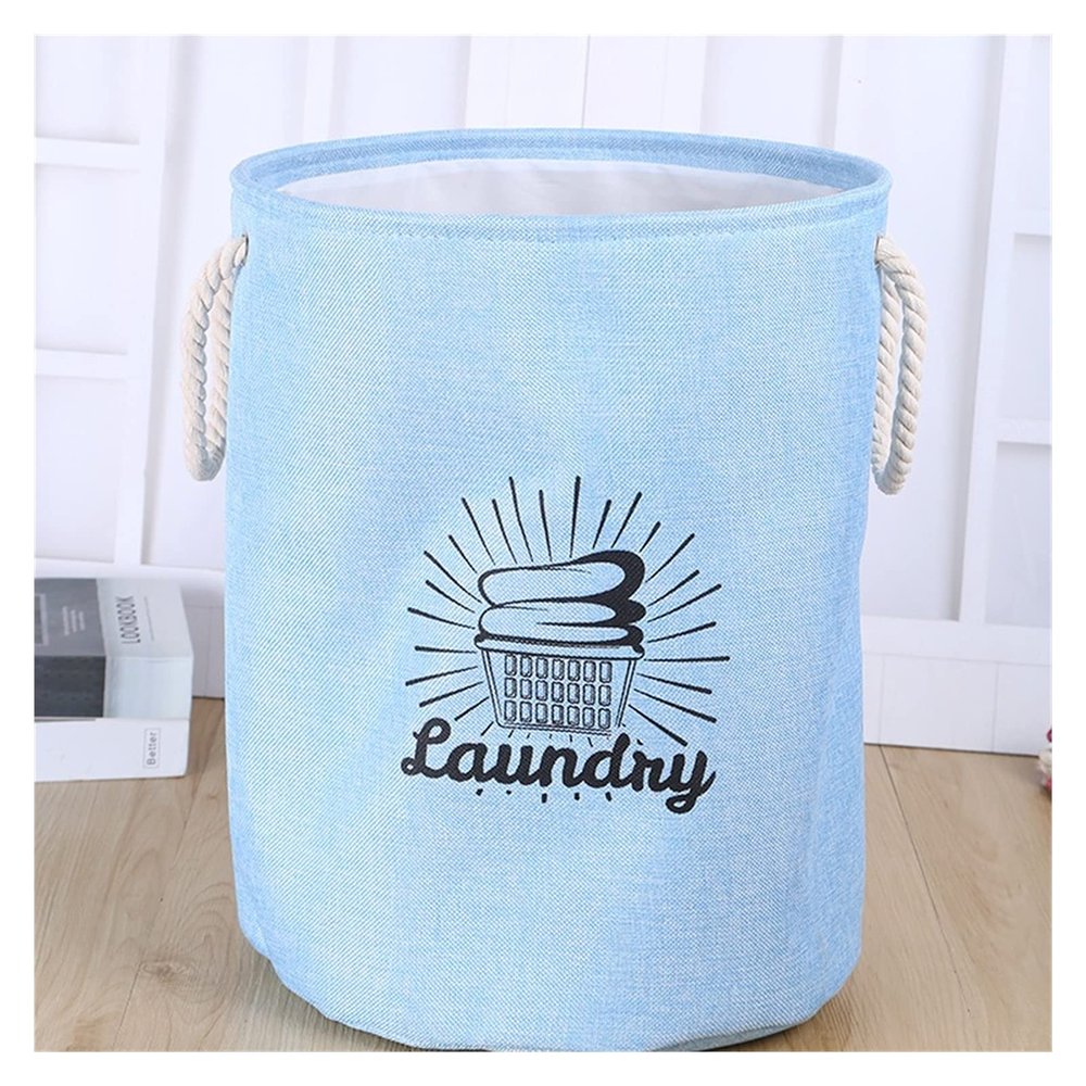 SSLA Round Cotton and Linen EVA Dirty Clothes Basket Toy Storage Basket Home Organizing Basket (Color : Blue)