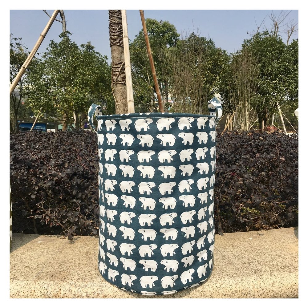 SSLA Cotton Linen Storage Bucket Storage Box Basket Clothes Bag Dirty Clothes Hamper Bathroom Kitchen Living Household Folding (Color : Blue)