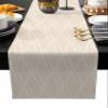 Edwiinsa Cotton Linen Table Runners 13 x 120inch, Brown Tan Quatrefoil Water Wave Texture Non-Slip Table Top Decor Bed Runners for Kitchen/Farmhouse/Hotel All Season Use, 120inches Long view 1