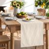 Edwiinsa Cotton Linen Table Runners 13 x 120inch, Brown Tan Quatrefoil Water Wave Texture Non-Slip Table Top Decor Bed Runners for Kitchen/Farmhouse/Hotel All Season Use, 120inches Long view 3