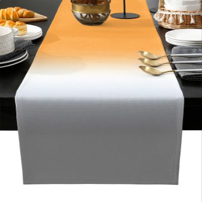 Edwiinsa Cotton Linen Table Runners 13 x 70inch, Ombre Orange White Grey Gradient Color Non-Slip Table Top Decor Bed Runners for Kitchen/Farmhouse/Hotel All Season Use, 70inches Long