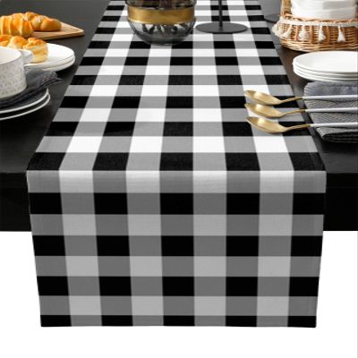 Edwiinsa Cotton Linen Table Runners 13 x 120inch, Black and White Buffalo Check Non-Slip Table Top Decor Bed Runners for Kitchen/Farmhouse/Hotel All Season Use, 120inches Long