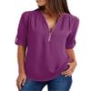 Andongnywell Women's V-neck zipper long sleeve pull sleeve loose chiffon shirts Tops Blouse T-Shirt (Purple,2,Medium) view 1