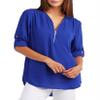 Andongnywell Women's V-neck zipper long sleeve pull sleeve loose chiffon shirts Tops Blouse T-Shirt (Blue1,6,3X-Large) view 1