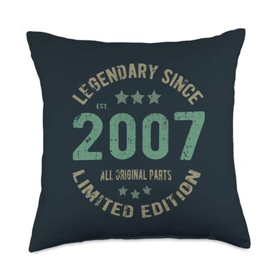 19 Year Old Bday Legend Since 2007 - Vintage 19th Birthday Throw Pillow