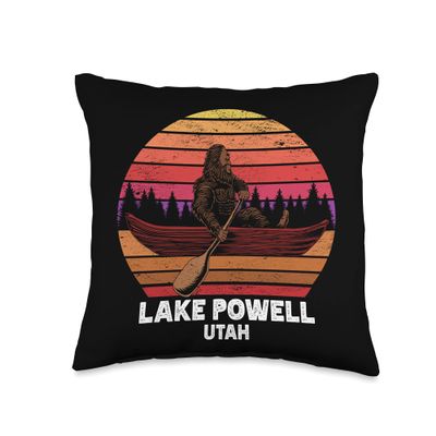 Bigfoot fishing lake canoeing Lake Powell Throw Pillow