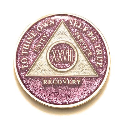 28 Year AA, Lavender, Purple, Bling, Glitter, Medallion, Bling, Chip, Coin, Token