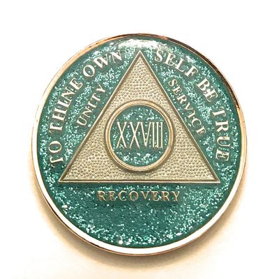 28 Year AA, Aqua, Turquoise, Blue, Bling, Glitter, Medallion, Bling, Chip, Coin, Token