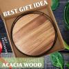 12" Acacia Wood Lazy Susan Turntable, Tomoaza Kitchen Organizer Turntable with Steel Sides, 360 Degree Lazy Susan for Countertop Cabinet or Dining Table(Black) view 2