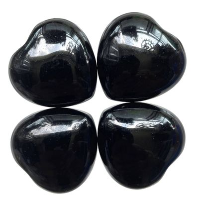 Fekuar 4Pcs Natural Black Obsidian Crystal Heart Pocket Stone Set, Polished Palm Love Healing Therapy Chakra Balancing 1.2 inches (30mm)