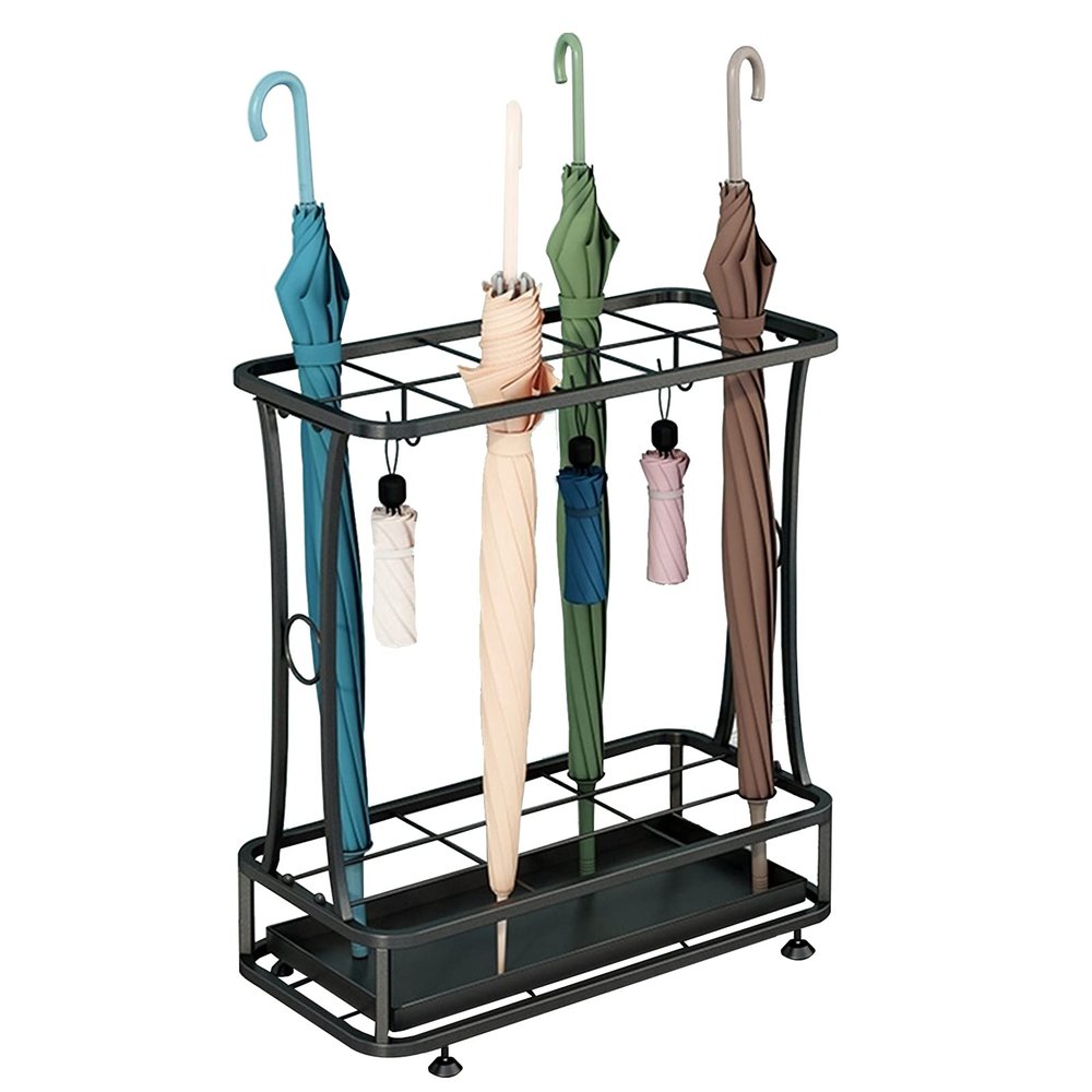 Umbrella Racks Commercial Umbrella Stand Holder, Hotel, Office, School, Large-Capacity Umbrella Basket, with Hook and Movable Drip Tray (Size : 10 Holes 8 Hooks)