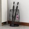 Umbrella Racks Metal Umbrella Stand Holder, Round Hollow Metal Large-Capacity Hotel Entrance Umbrella Basket, with 4 Hooks and Drip Tray (Color : Black) view 3