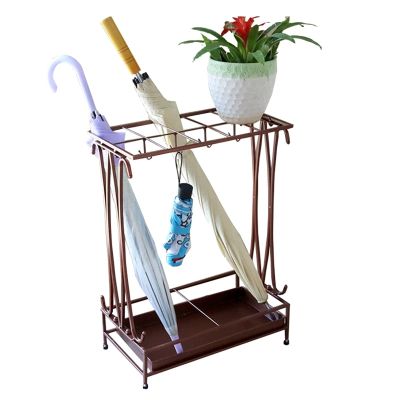 Umbrella Racks Brown Commercial Umbrella Stand Holder, Large Capacity Umbrella Basket That Can Hold 18-68 Umbrellas, for Hotel Office School Cafe (Size : 10 Holes 8 Hooks)
