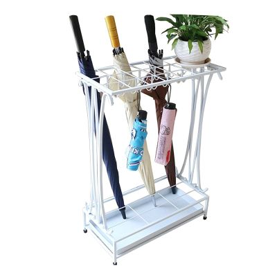Umbrella Racks White Metal Umbrella Stand Holder, Can Hold 18-68 Umbrellas, Hotel Office School Entrance Umbrella Basket, Mobile Drip Tray (Size : 21 Holes 24 Hooks)