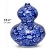 Dahlia Blue and White Vase, Handmade Chinese Porcelain Flower Vase, Peony, Gourd Shape 13.5 Inches view 2