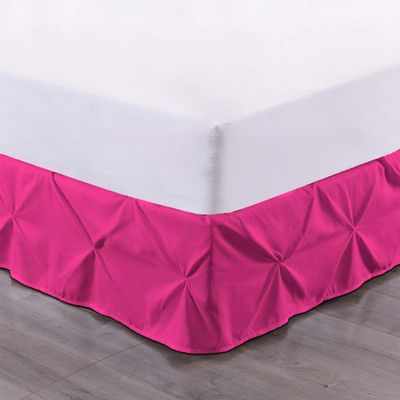 Pinch Pleated Split Corner Bed Skirt 15 Inch Drop 100% Long Staple Cotton 800 Thread Count, Sateen Weave Decorative & Easy to Wash Wrinkle & Fade Resistant (Full XL Size, Hot Pink) Bed Skirt