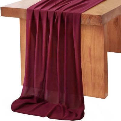10 Pieces 10Ft Chiffon Table Runners Burgundy Sheer Rustic Wedding Table Runner Elegant Bridal Party Decorations 27x120 Inches