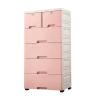 6 Drawer Dresser Vertical Cupboard Cabinet Plastic Dresser Storage with 4 Wheel and 4 Large Drawers and Top 2 Small Cabinets Locker(With Keys) for Closets Bedrooms Nurseries Playrooms and More (Pink) view 1