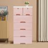 6 Drawer Dresser Vertical Cupboard Cabinet Plastic Dresser Storage with 4 Wheel and 4 Large Drawers and Top 2 Small Cabinets Locker(With Keys) for Closets Bedrooms Nurseries Playrooms and More (Pink) view 2