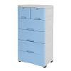 6 Drawer Dresser Vertical Cupboard Cabinet Plastic Dresser Storage with 4 Wheel and 4 Large Drawers and Top 2 Small Cabinets Locker(With Keys) for Closets Bedrooms Nurseries Playrooms and More (Blue) view 1