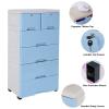 6 Drawer Dresser Vertical Cupboard Cabinet Plastic Dresser Storage with 4 Wheel and 4 Large Drawers and Top 2 Small Cabinets Locker(With Keys) for Closets Bedrooms Nurseries Playrooms and More (Blue) view 3