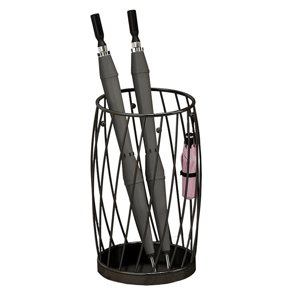 Umbrella Racks Black Metal Umbrella Stand Holder, Large-Capacity Entrance Umbrella Organizer for Hotel Cafes, with Hook and Drip Tray, 28x50cm