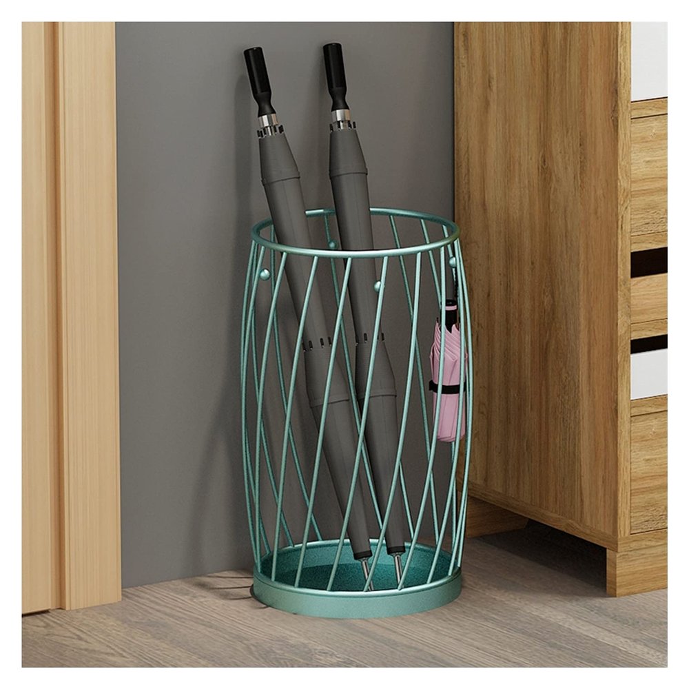 Umbrella Racks Blue Metal Umbrella Stand Holder, Entrance Umbrella Organizer for Hotel Cafes, with Hook and Drip Tray