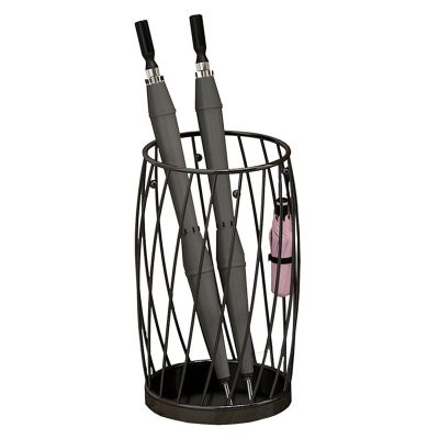 Umbrella Racks Modern Metal Umbrella Stand Holder, Space-Saving cue Stick Umbrella Storage Basket with 4 Hooks, Waterproof and rustproof (Color : Black)