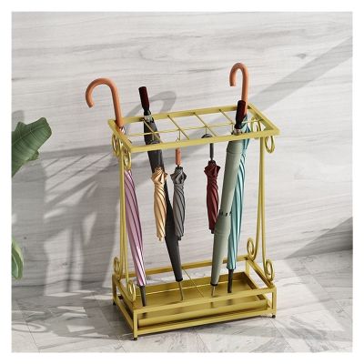 Umbrella Racks Large-Capacity Umbrella Stand Holder, Space-Saving Hotel School Bank Entrance Umbrella Storage Basket, Easy to Install (Color : Gold, Size : 44x24x60cm)