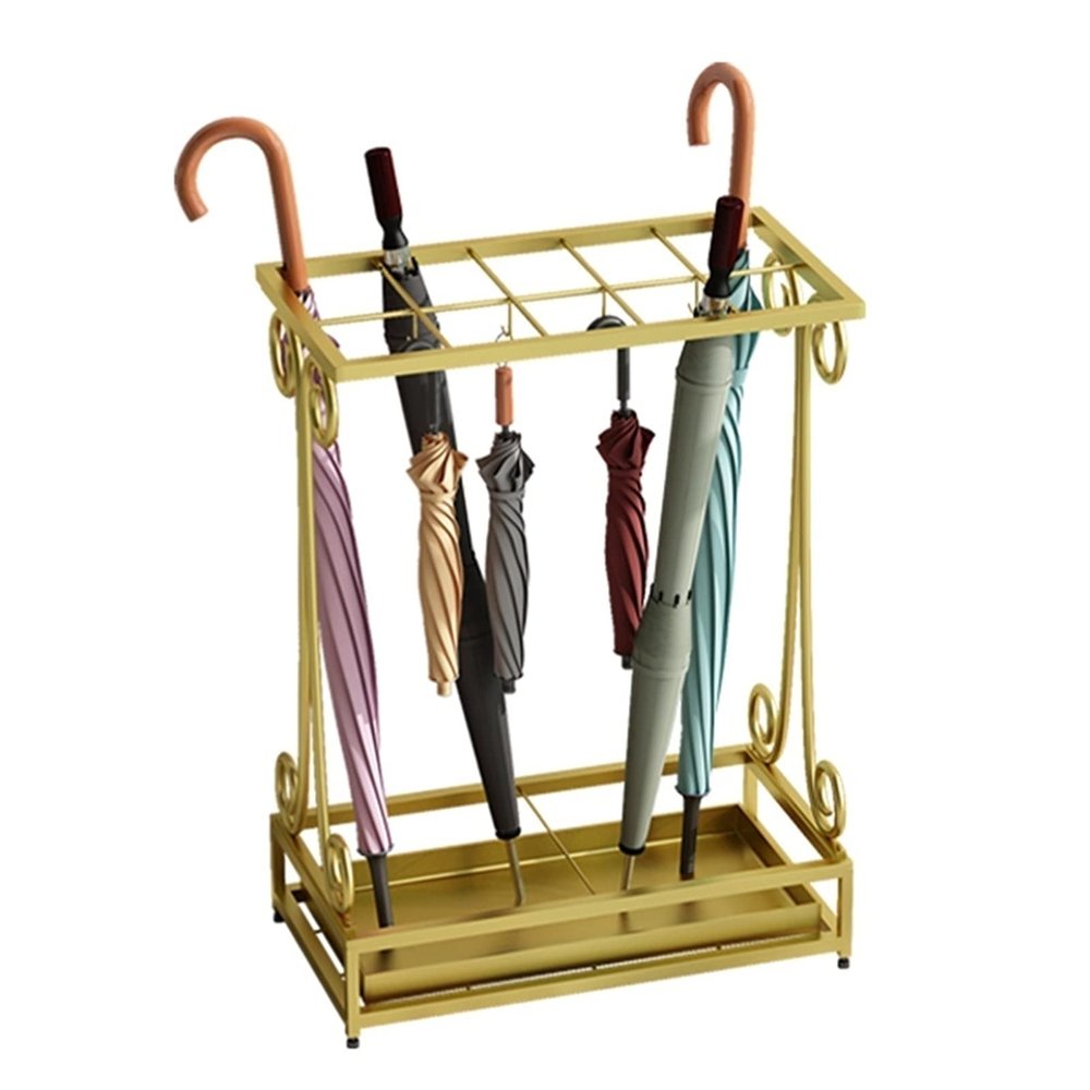 Umbrella Racks Modern Iron Umbrella Stand Holder, can Hold 18 Umbrellas, Hotel School Bank Entrance Umbrella Storage Basket, Easy to Assemble, 44x24x60cm (Color : Gold)