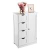 Holyfly Bathroom Floor Cabinet, Free Standing Storage Cabinet with 4-Drawer Single Door Adjustable Shelf, Wooden Storage Organizer Side Cabinet for Bathroom, Living Room, Kitchen view 1