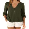 Andongnywell Women Button V-Neck Casual Tops T-Shirt Loose Top Blouse pull sleeve loose chiffon shirt (Army Green,6,3X-Large) view 1
