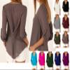 Andongnywell Women Button V-Neck Casual Tops T-Shirt Loose Top Blouse pull sleeve loose chiffon shirt (Army Green,6,3X-Large) view 3