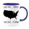 American Mug - American Tough, America Strong, American Map, Coffee Mug, White with Colored Inside and Handle view 1