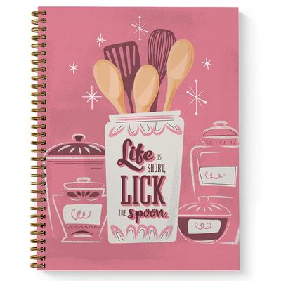 Gotcha Covered Notebooks Softcover Lick The Spoon 8.5" x 11" Recipe Spiral Notebook/Journal, 120 Recipe Pages, Durable Gloss Laminated Cover, Gold Wire-o Spiral. Made in the USA