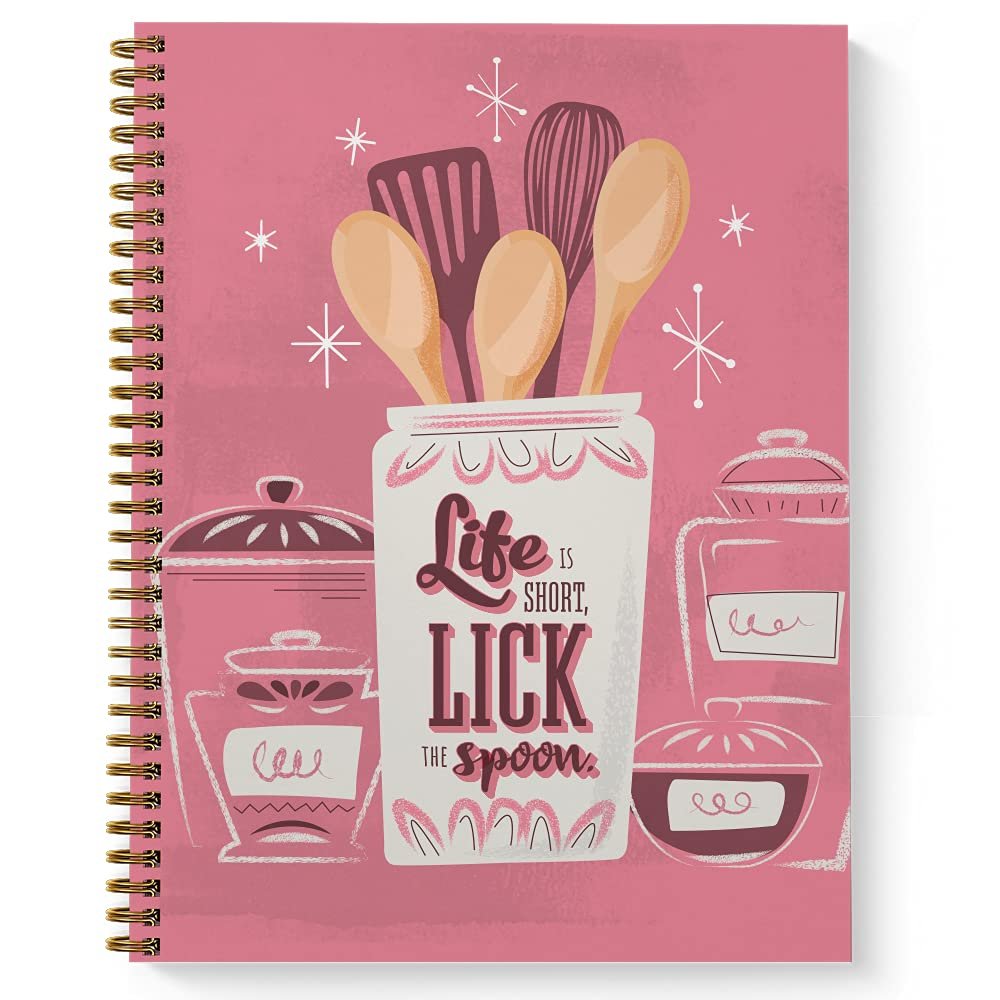 Gotcha Covered Notebooks Softcover Lick The Spoon 8.5" x 11" Recipe Spiral Notebook/Journal, 120 Recipe Pages, Durable Gloss Laminated Cover, Gold Wire-o Spiral. Made in the USA