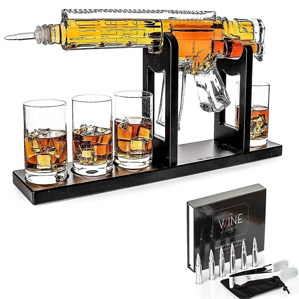 AR15 Whiskey Decanter Set With Whiskey Bullet Chillers