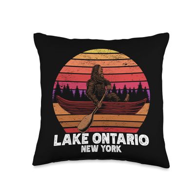 Bigfoot fishing lake canoeing Lake Ontario Throw Pillow