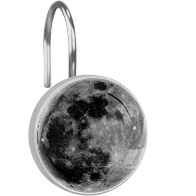 Black Moon, Curtain Hooks Rings Set of 12 Shower Hooks for Curtain Rustproof Decorative Shower Rings for Bathroom
