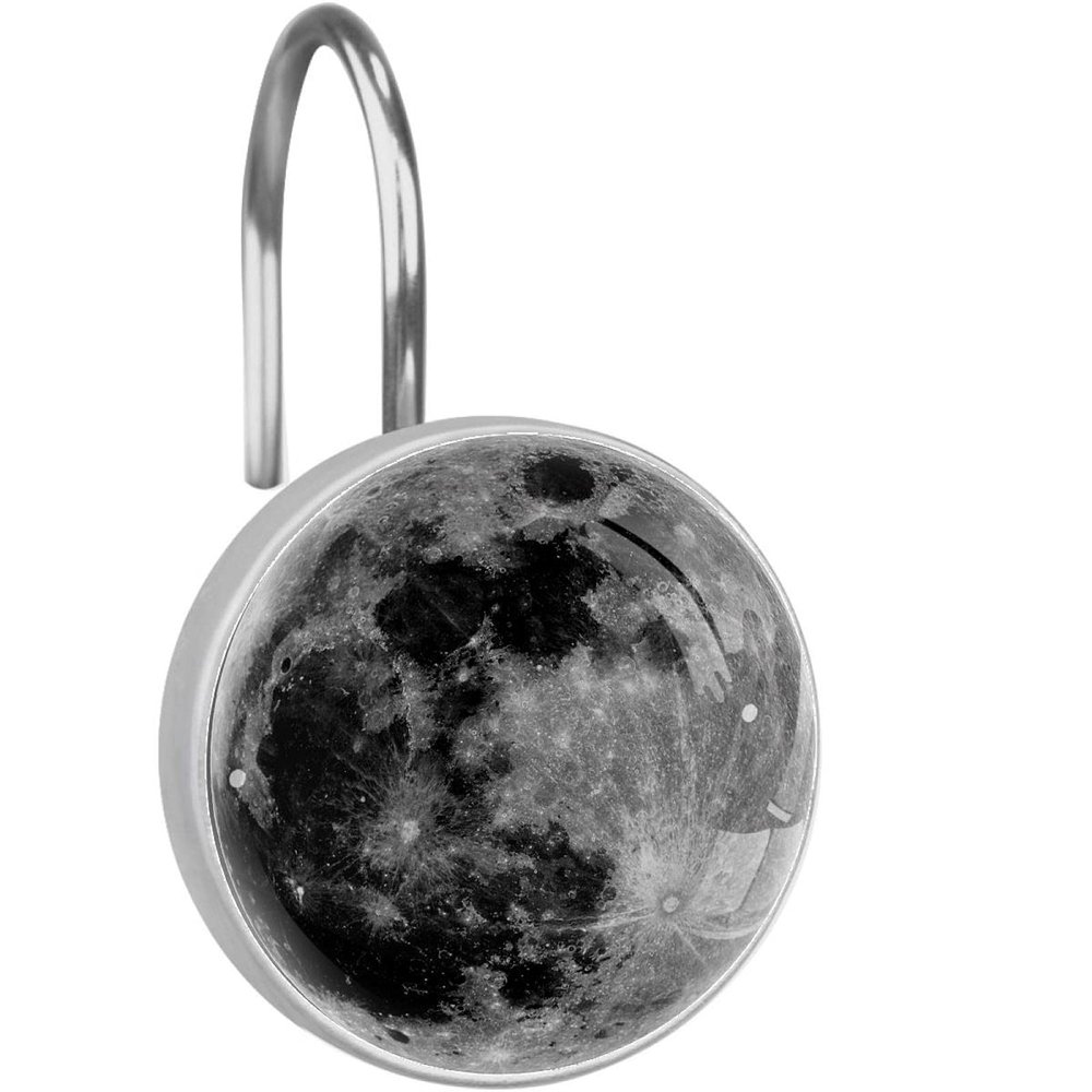 Black Moon, Curtain Hooks Rings Set of 12 Shower Hooks for Curtain Rustproof Decorative Shower Rings for Bathroom