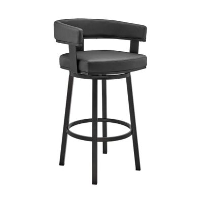 Armen Living Cohen 30" Bar Height Swivel Bar Stool in Black Finish and Black Faux Leather
