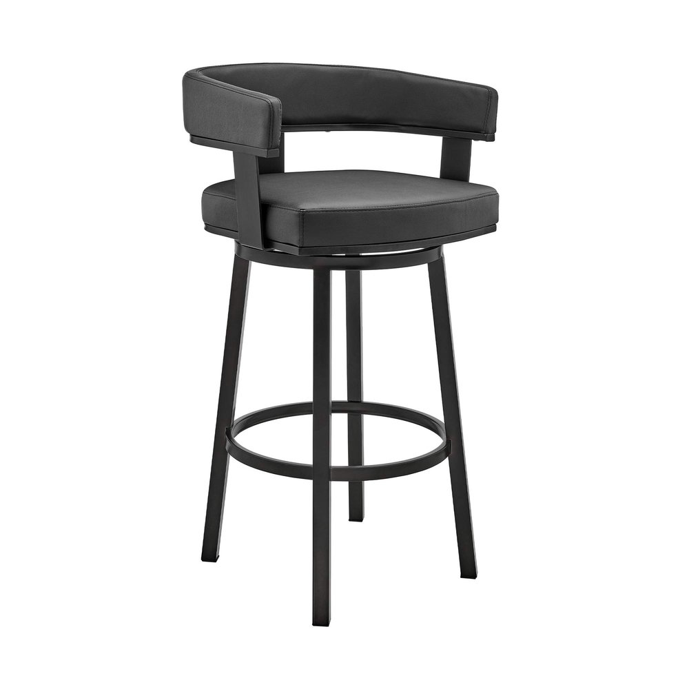 Armen Living Cohen 30" Bar Height Swivel Bar Stool in Black Finish and Black Faux Leather