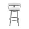 Armen Living Cohen 30" Bar Height Swivel Bar Stool in Silver Finish with White Faux Leather view 4