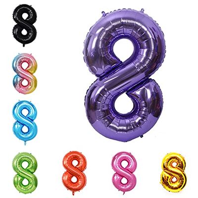 40 Inch Large Foil Helium Number Balloon Birthday Wedding Party 0-9 (Purple, 8)