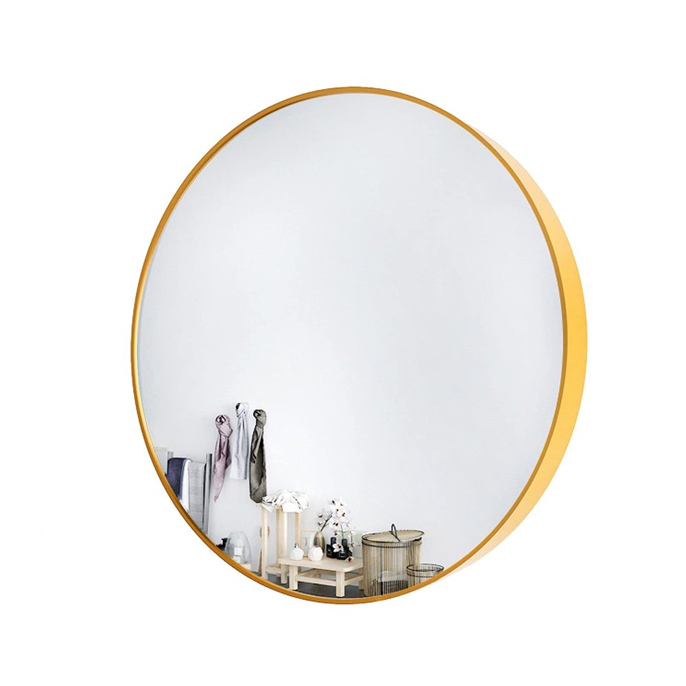 LIGUOYI Circle Mirror, Round Bathroom Wall Mirror, 20" Brushed Metal Frame Wall Mounted Circle Mirror, Modern Vanity Mirror, for Bathroom, Vanity, Living Room, Bedroom, Entryway Wall Decor